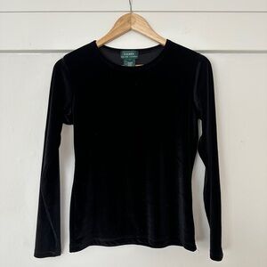 Lauren by Ralph Lauren Black Velvet Long Sleeve Top - Size S - Black